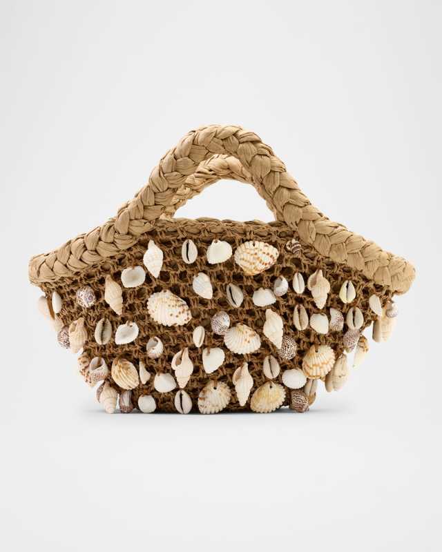 Shelly Mini Seashell Raffia Top-Handle Bag